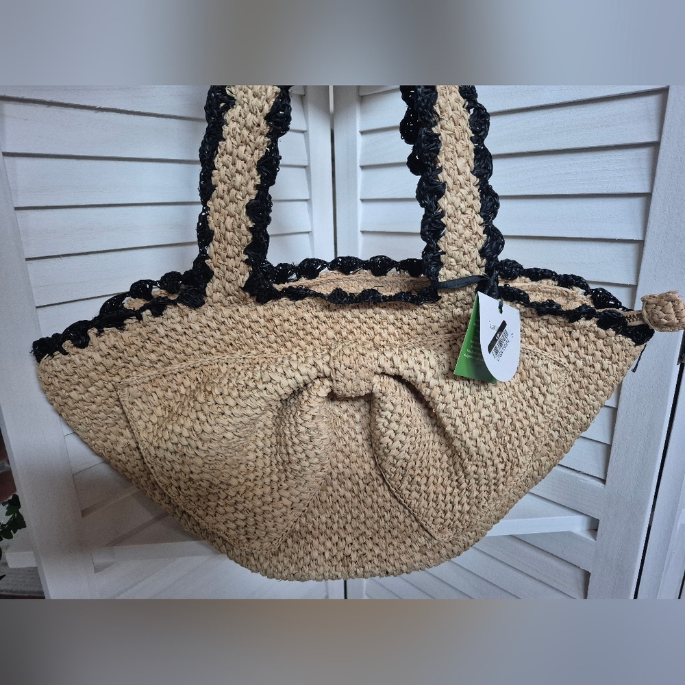 NWT Kate Spade New York x Target Natural Raffia Bow Tote Bag Purse Woven Straw